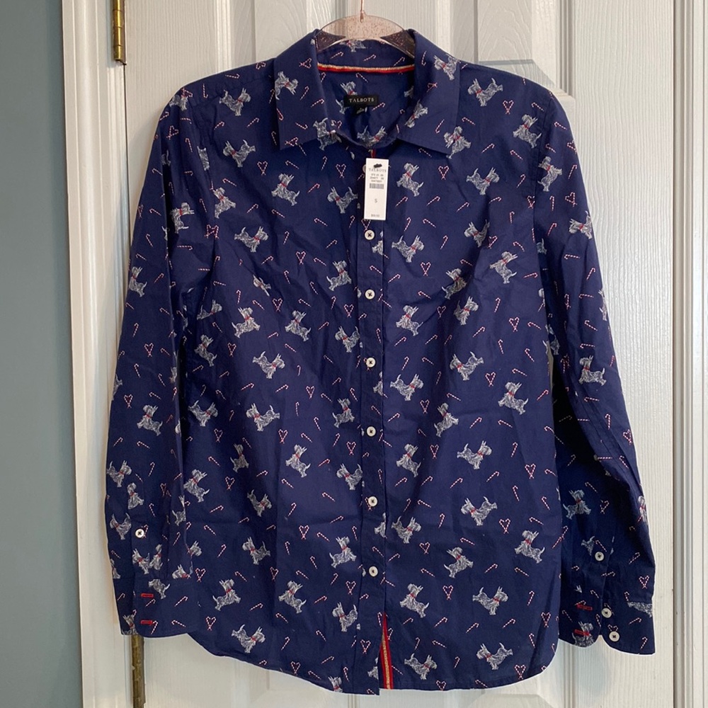 TALBOTS CHRISTMAS!  SCOTTIES!  Scottish Terriers,  long sleeves SMALL